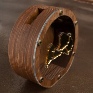 Wooden money box with contour of latvia, brown