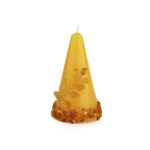 Candle with Amber Pieces, Branch Design, Cone-Shaped, Yellow