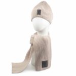 Hat and Scarf with the Tree of Life and Latvian Symbol, Light Beige