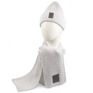 Hat and scarf with the tree of life and latvian symbol, light gray