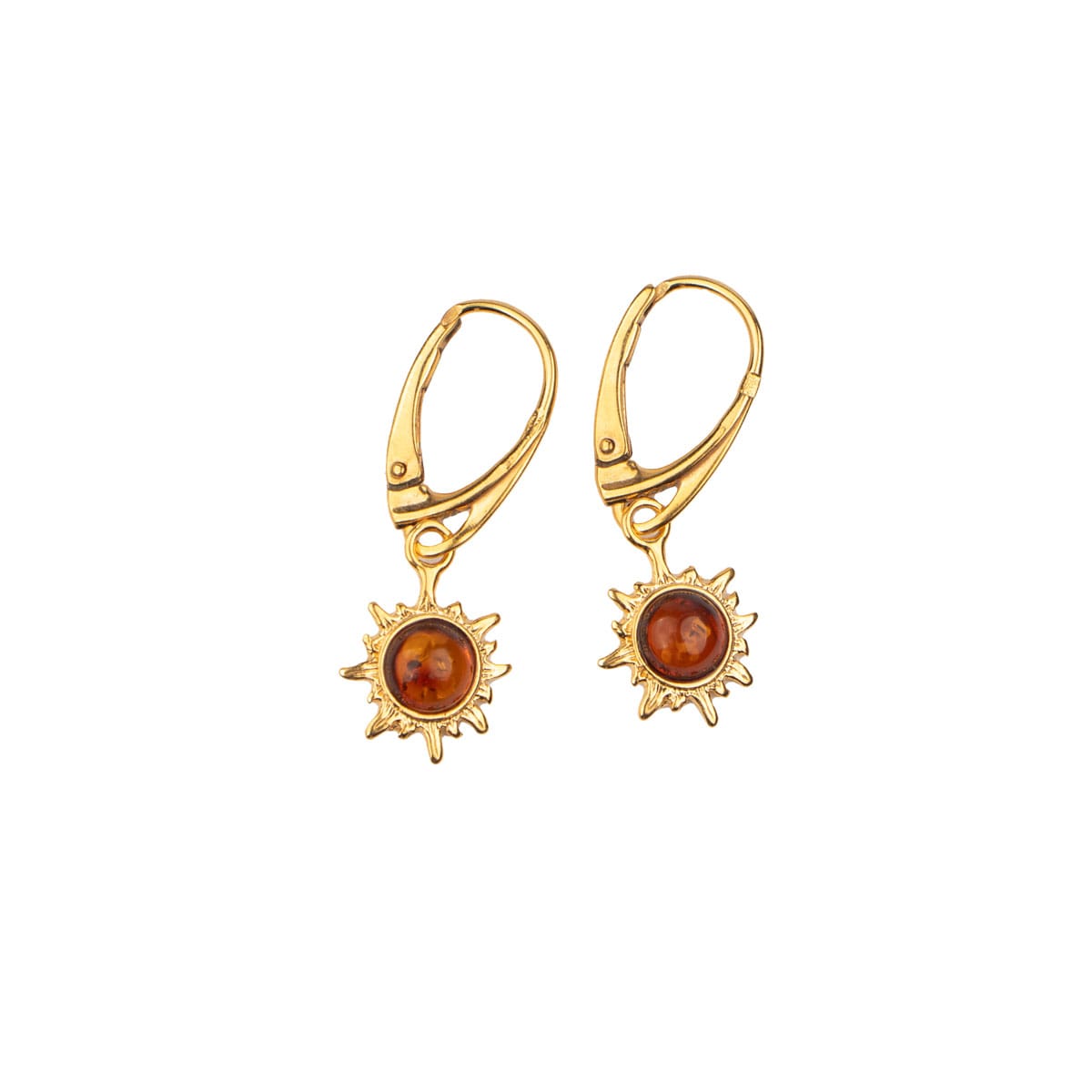 Silver earrings in sun shape with orange amber piece, gold plated (copy)