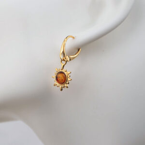 Silver earrings in sun shape with orange amber piece, gold plated (copy)
