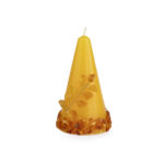 Candle with Amber Pieces, Branch Design, Cone-Shaped, Yellow
