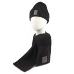 Hat and Scarf with the Tree of Life and Latvian Symbol, Black