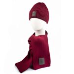 Hat and Scarf with the Tree of Life and Latvian Symbol, Burgundy