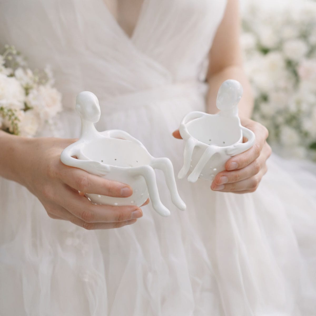 Porcelain tea strainer, he / she