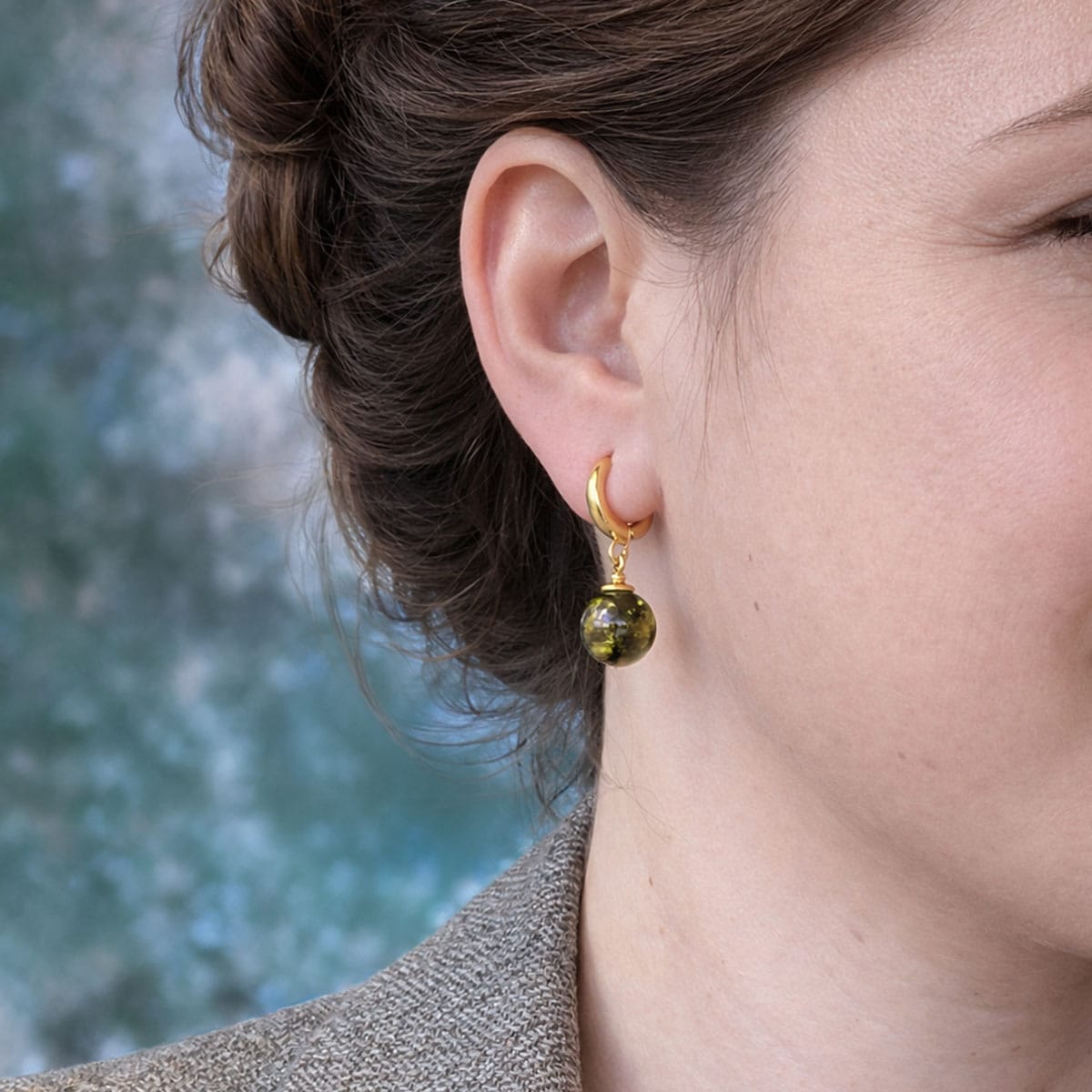 Amber earrings, green