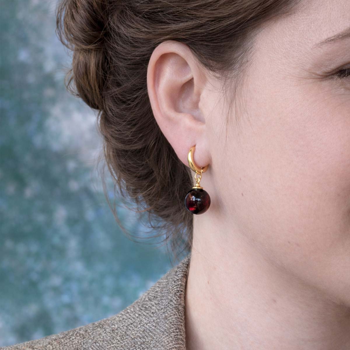 Silver earrings with orange amber piece, gold plated (copy)