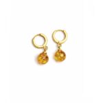 Silver Earrings with Orange Amber Piece, Gold Plated