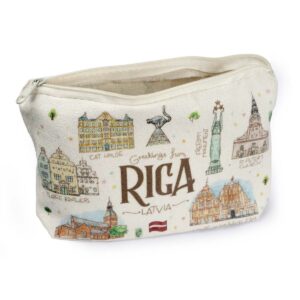 Cotton cosmetic bag with old town riga design