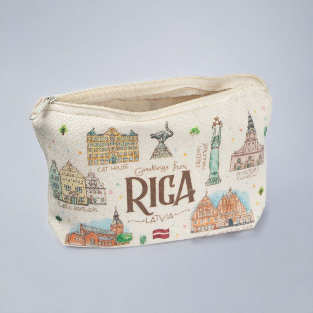 Cotton cosmetic bag with old town riga design