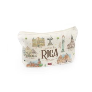 Cotton cosmetic bag with old town riga design