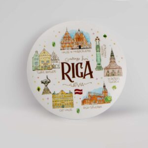 Metal magnet with old town riga design