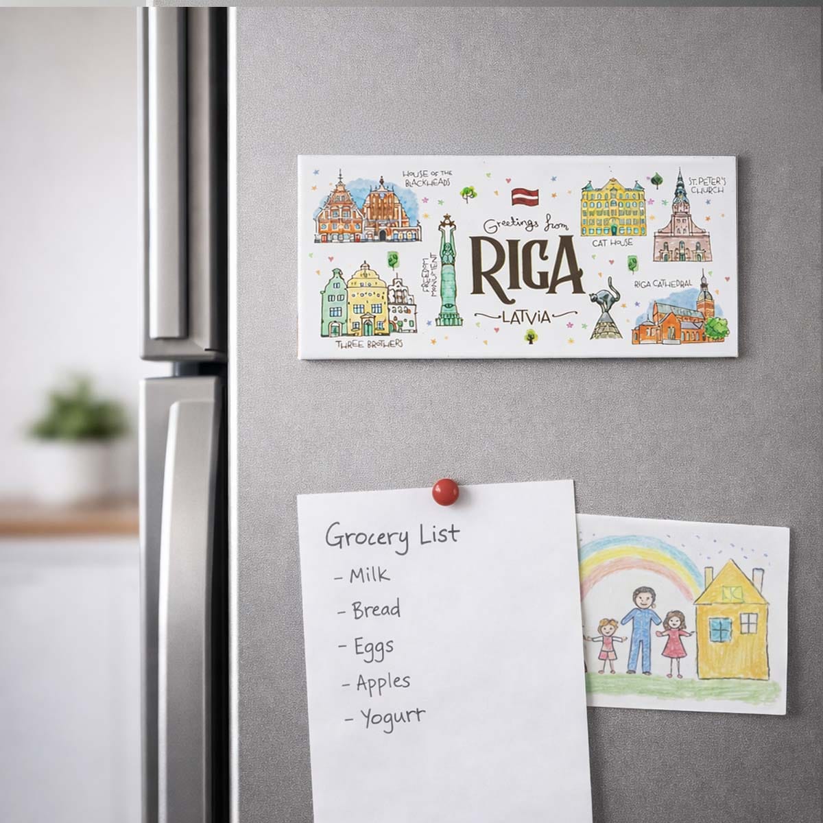 Metal magnet with old town riga design