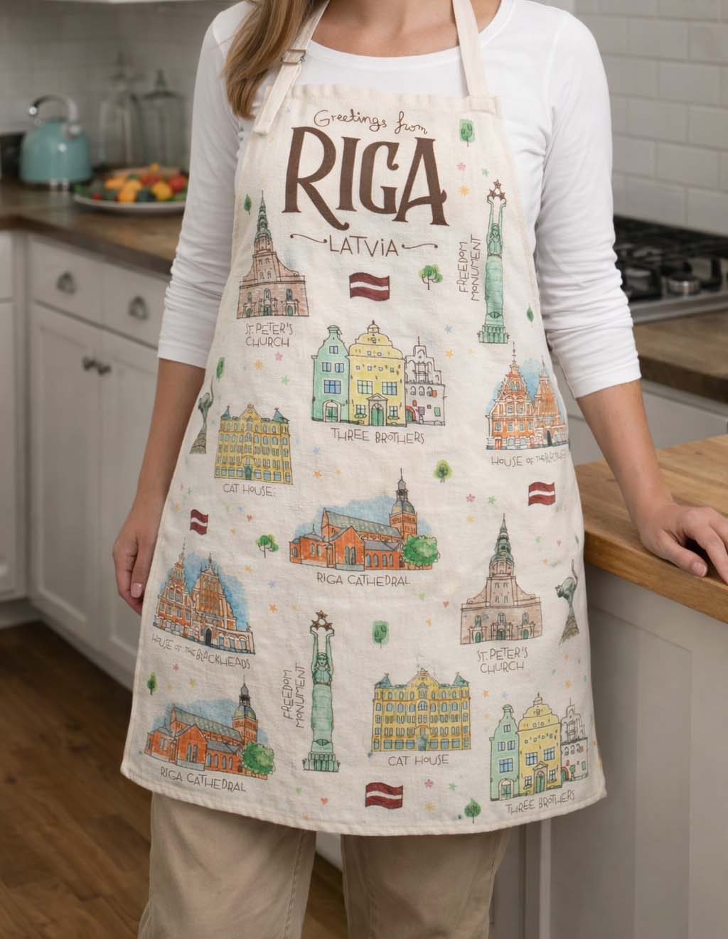 Cotton apron with watercolor design “old riga”