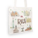 Cotton Tote Bag “Old Town Riga” with Watercolor Illustrations, Beige