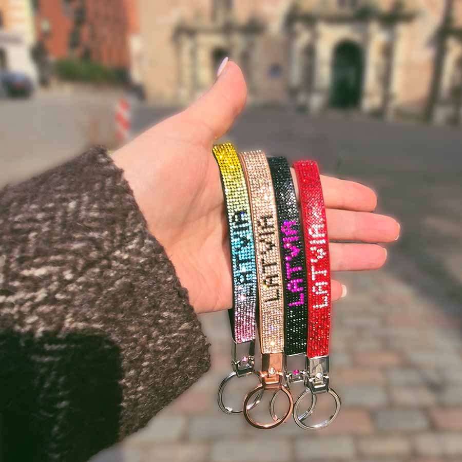 Sparkling “latvia” rhinestone keychain