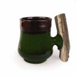 Ceramic Mug with Antler Handle, Green-Brown, 0.7L