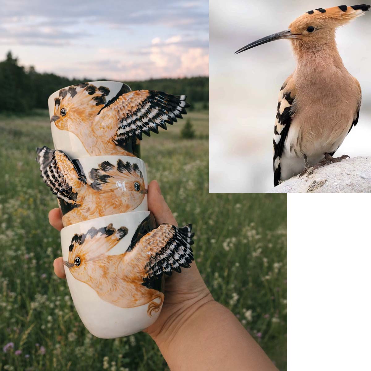 Porcelain winged cup “hoopoe”, 250-300 ml