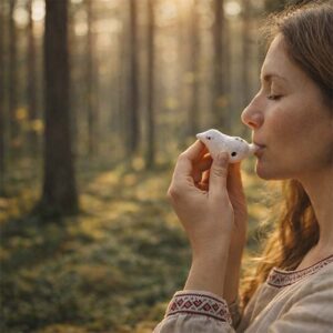 Clay whistle figurine, white, 8x4 cm