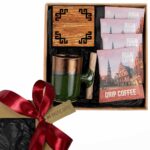 Gift Set – Mug with Horn, Drip Coffee "Old Town", & Wooden Coaster