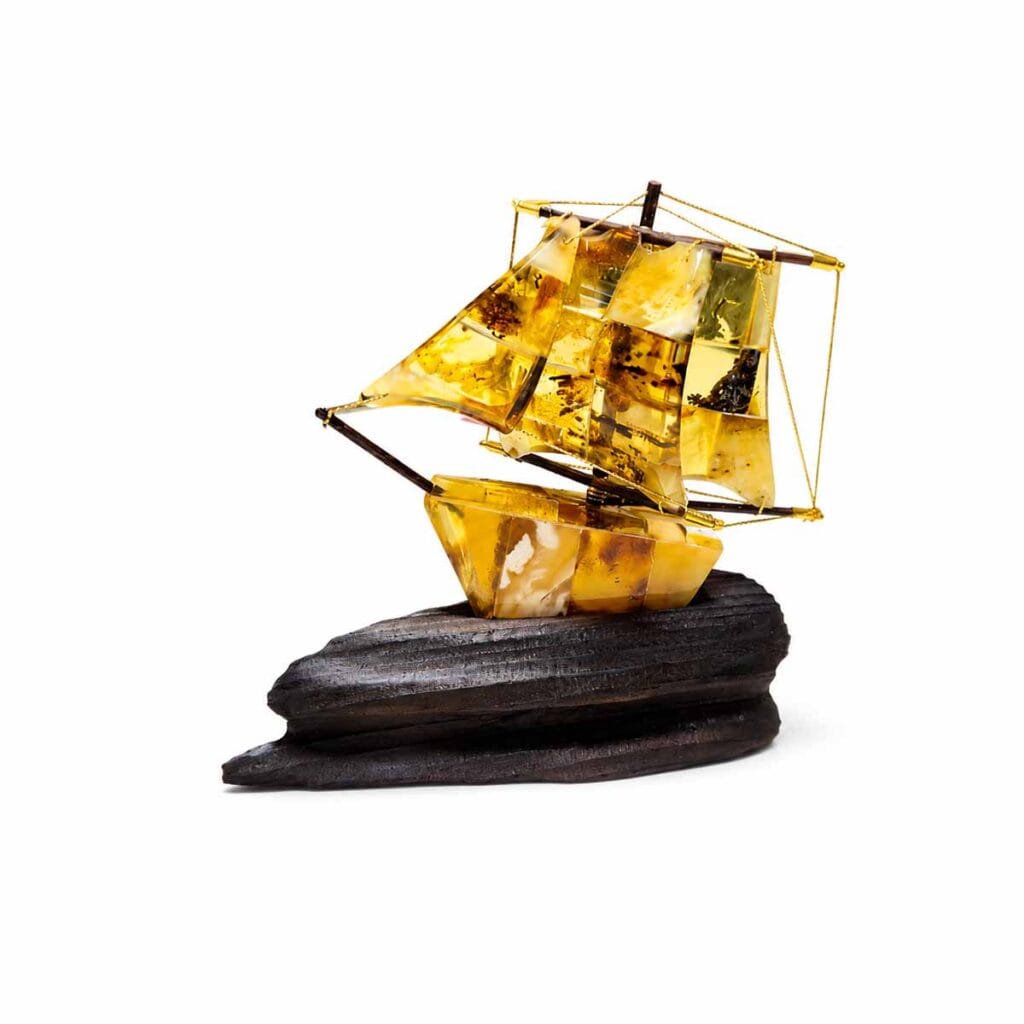 Amber sailing ship figurine