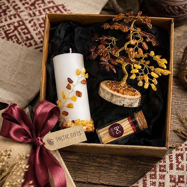 Baltic Gifts Gift Set with Amber Tree and Candle