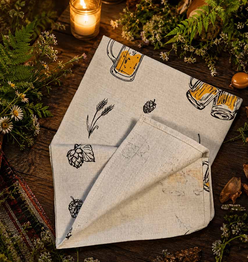Linen kitchen towel with bears, 47x70 cm