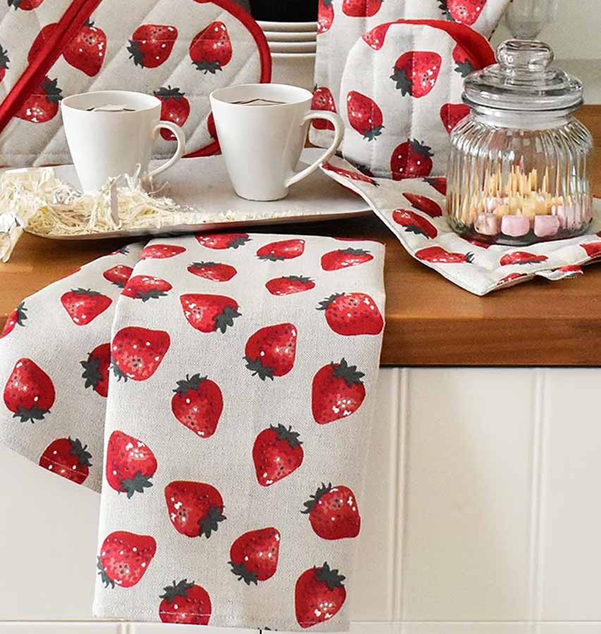 Linen oven mitt "strawberries", 21x30 cm