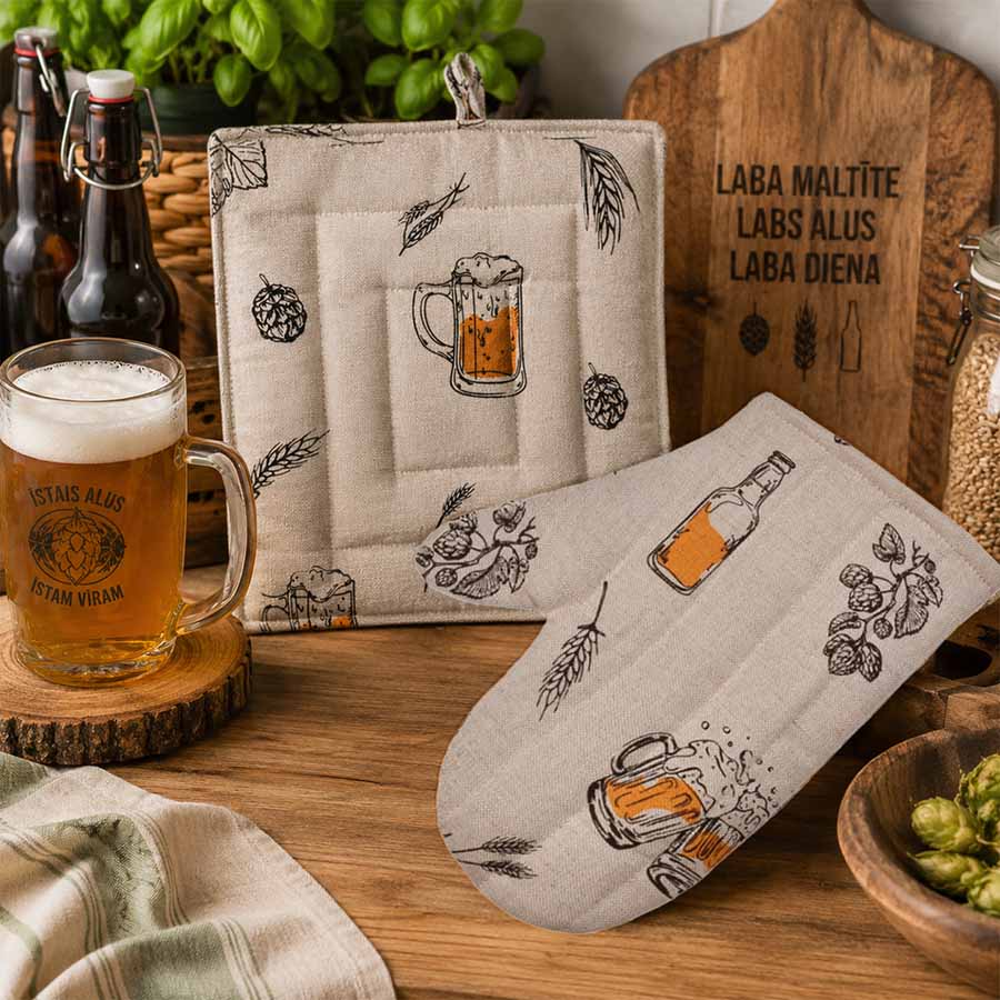Linen pot holder "beer", 23x23 cm