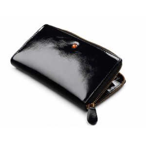 Genuine glossy leather wallet with amber, black