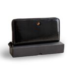 Genuine Glossy Leather Wallet with Amber, Black