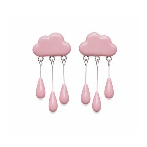 Cloud & raindrop earrings, dusty pink