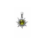 Silver Pendant in Sun Shape with Greenish Amber Piece