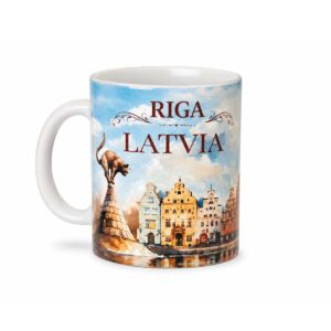 Mug "watercolor old riga and black cat"