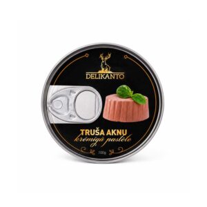 elikanto rabbit liver creamy pâté tin, top view with serving suggestion