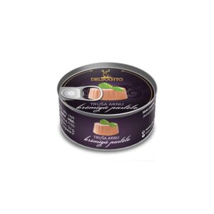 Delikanto rabbit liver creamy pâté tin, angled view