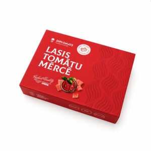 Diplomats salmon in tomato sauce box, Latvian packaging