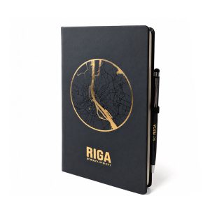 "riga" notebook with pen, black & gold, 13.5x21 cm