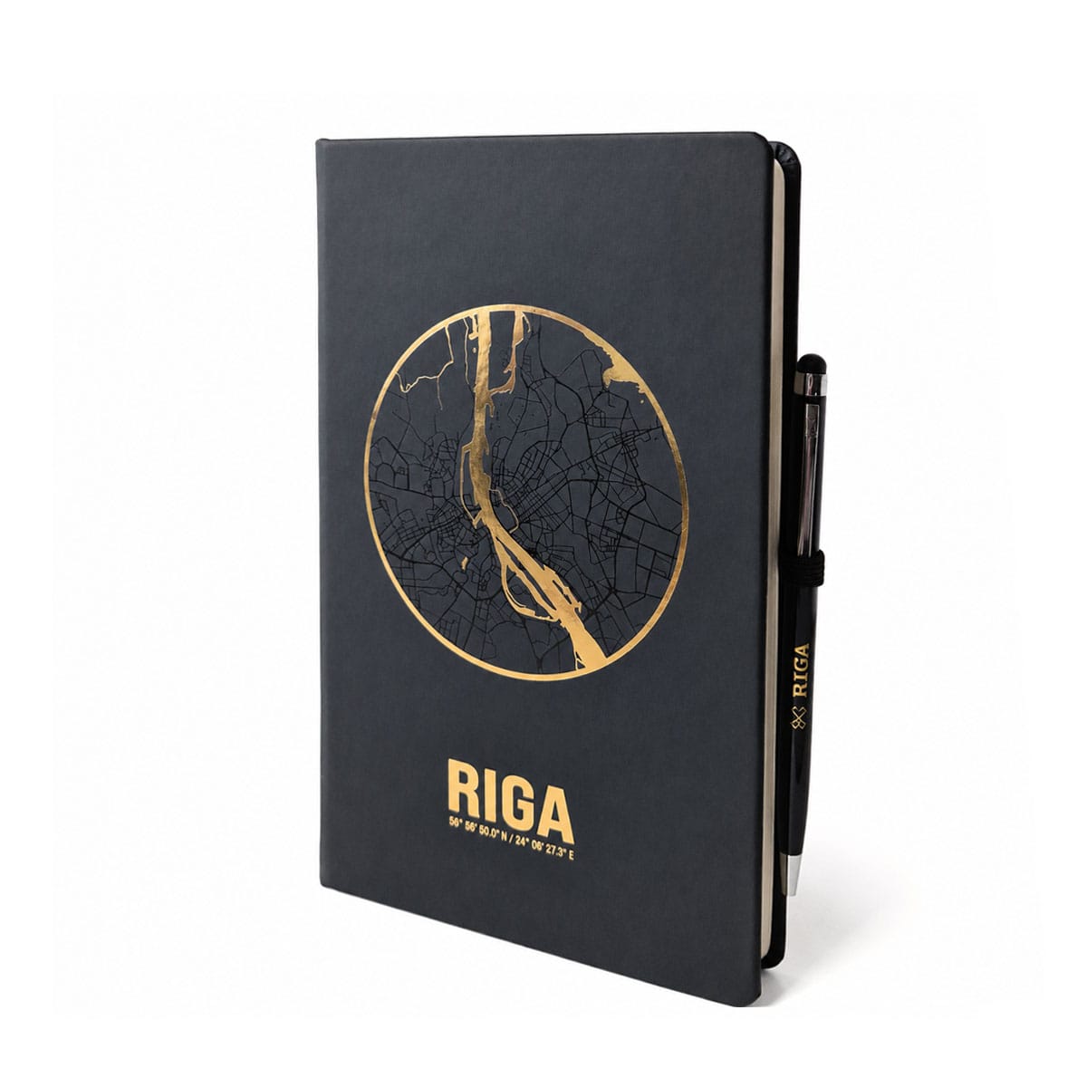 "riga" notebook with pen, black & gold, 13.5x21 cm