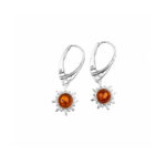 Silver Sun Earrings with Orange Amber