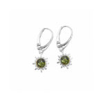 Silver Sun Earrings with Greenish Amber