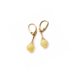 Silver earrings with light yellow amber piece, gold plated