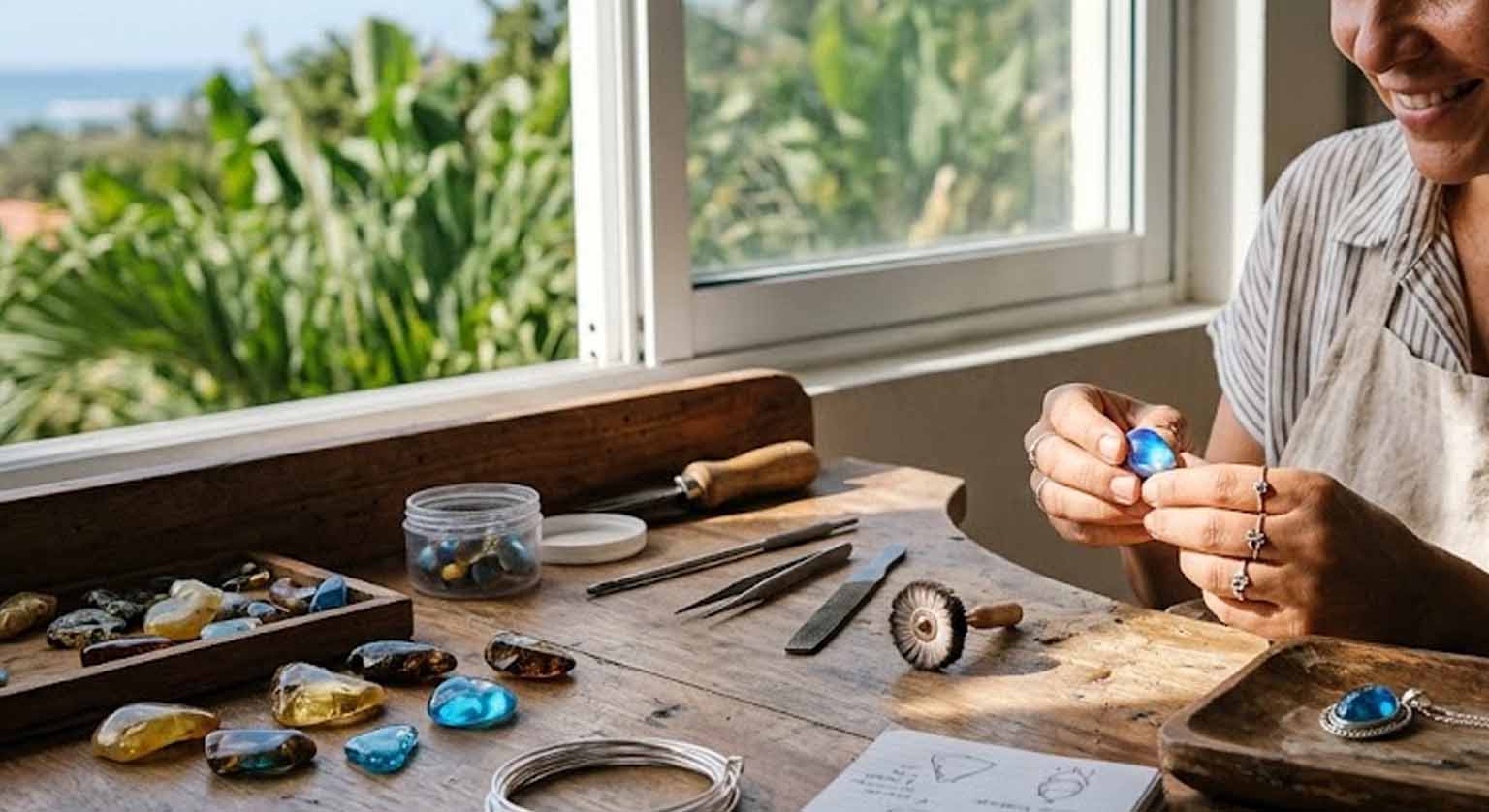 Artisan crafting Baltic amber jewelry