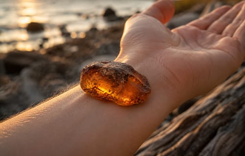 Natural Baltic amber stone held in a hand
