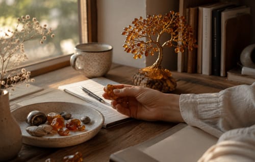 Baltic amber stones in a peaceful home setting