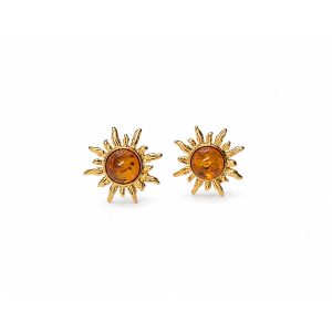 Silver earrings in sun shape with orange amber piece, gold plated (copy)