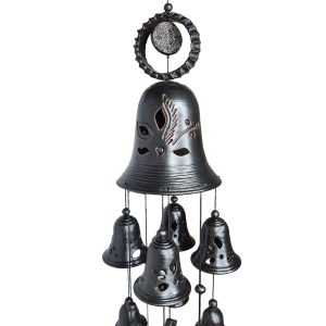 keramikas-veja-zvani-14-melni-2 Ceramic wind chimes with ornament, black, 14 bells