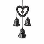 Ceramic Wind Chimes with Heart and 3 Bells, Black