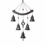 Ceramic Wind Chimes with Ornament, Black, 5 Bells